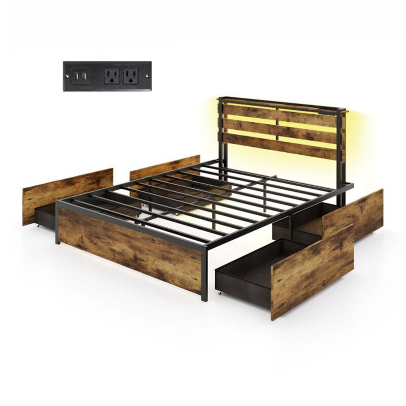 Hivvago Bed Frame with Drawers LED Lights and USB Ports