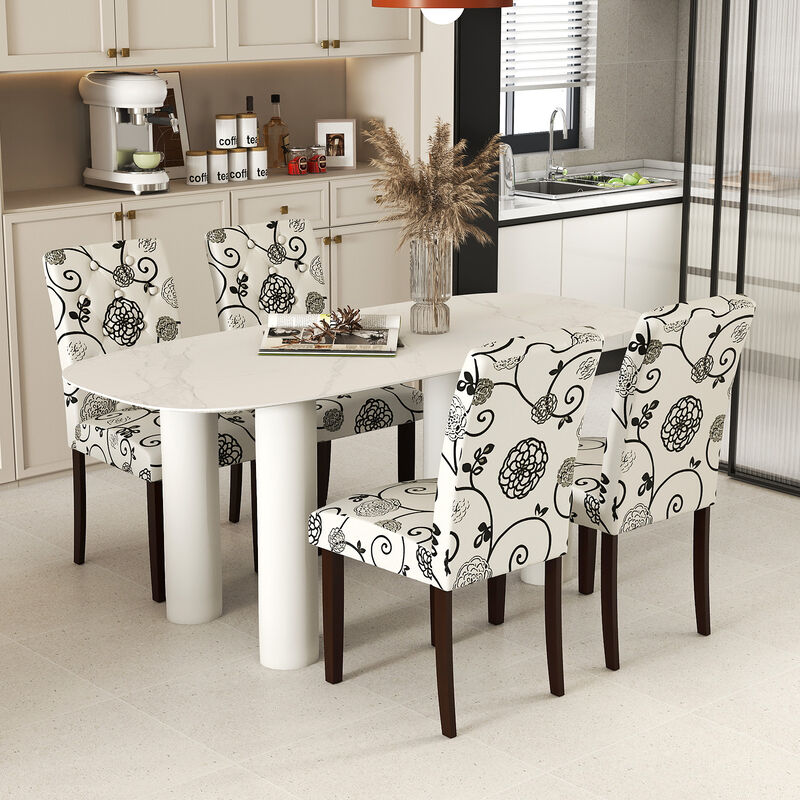 Set of 2 Button Tufted Wooden Dining Chairs, Fabric Upholstered with High Curved Back image number 4