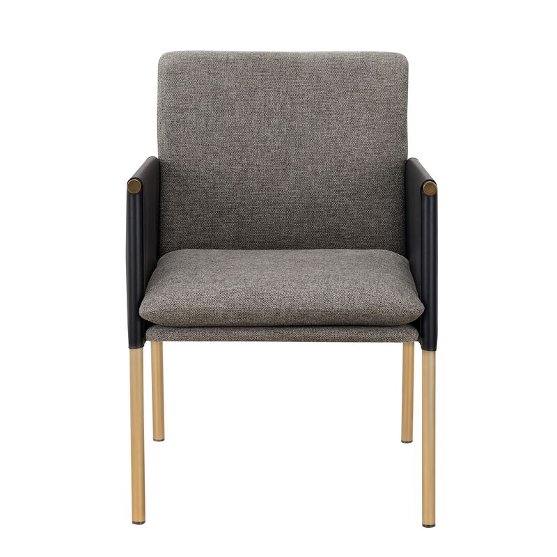 Cid Dorie 22 Inch Dining Chair, Dark Gray Faux  Leather, Brass Steel Legs - Benzara