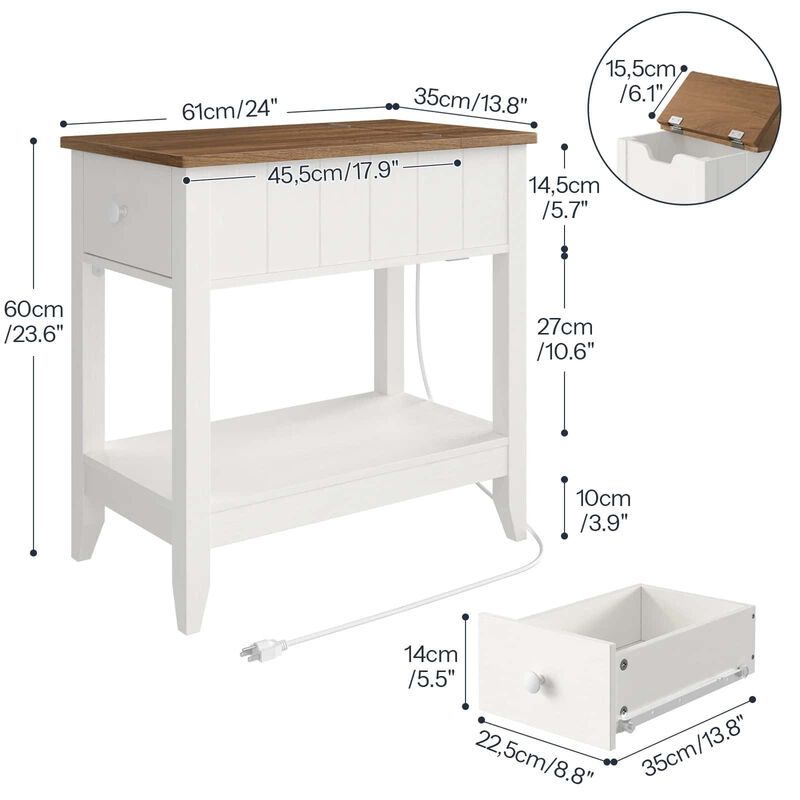 Sofa Side Table with Charging Hub, USB Ports and AC Power Outlets-White image number 2