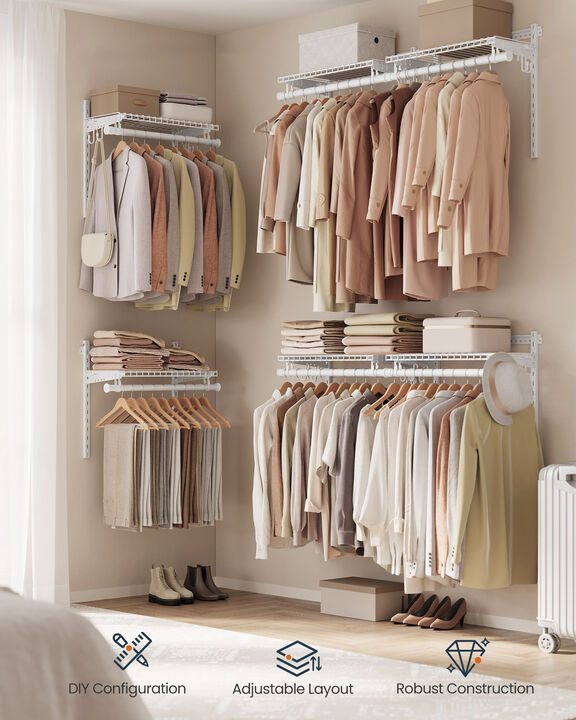Closet Storage System with Hanging Rods and Adjustable Shelves