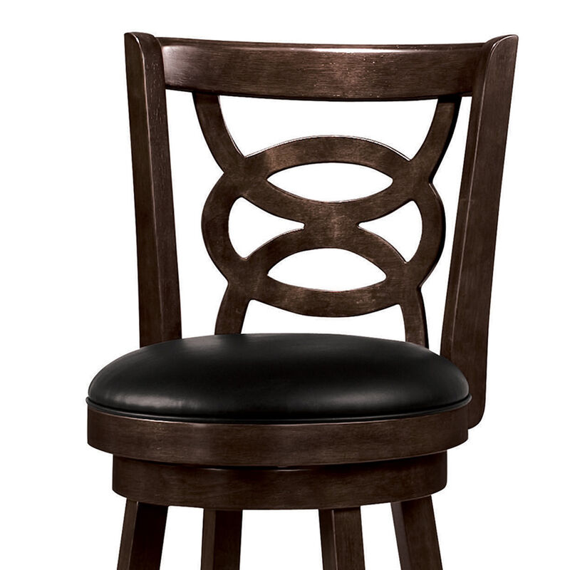 29" Swivel Bar Stool with Upholstered Seat, Black And Brown ,Set of 2-Benzara