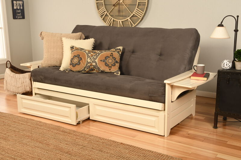 Phoenix Frame in Antique White Finish includes Suede Gray Mattress and Storage Drawers image number 1