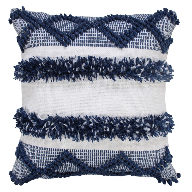 20" Blue and White Diamond Twist Striped Square Throw Pillow image number 1