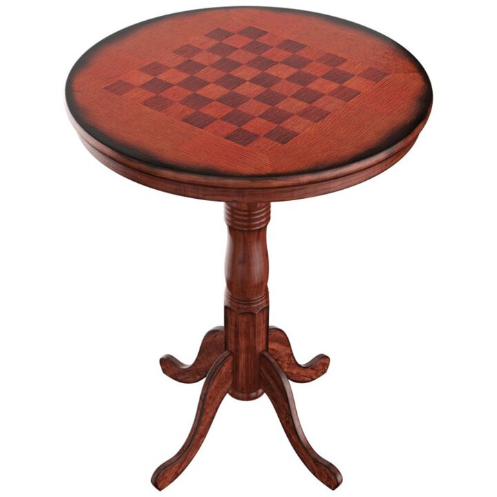 Hivago 42 Inch Wooden Round Pub Pedestal Side Table with Chessboard