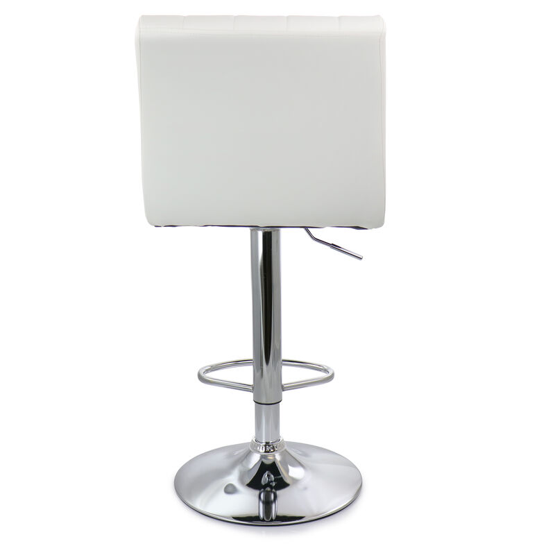 Elama 2 Piece Tufted Faux Leather Adjustable Bar Stool in White with Chromed Base