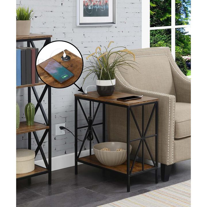 Convenience Concepts Tucson Starburst Chairside End Table with Charging Station and Shelf, Barnwood/Black