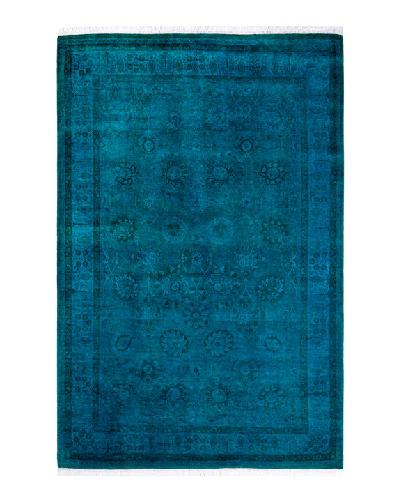 Fine Vibrance, One-of-a-Kind Hand-Knotted Area Rug  - Green, 4' 2" x 6' 3"