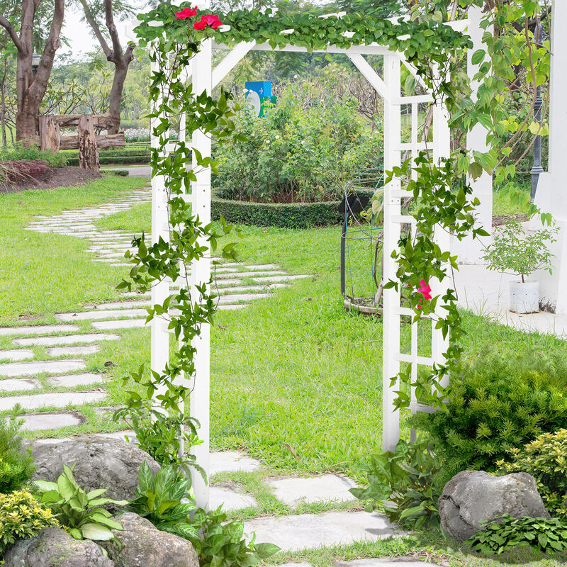 Outsunny 85" Wooden Garden Arbor for Wedding and Ceremony, Outdoor Garden Arch Trellis for Climbing Vines - White