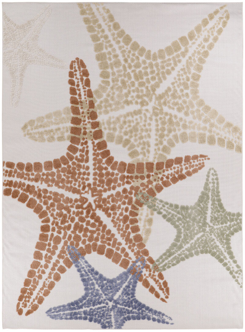 HomeRoots 9' X 12' Ivory Blue Yellow Orange And Green Starfish Indoor Outdoor Area Rug image number 0