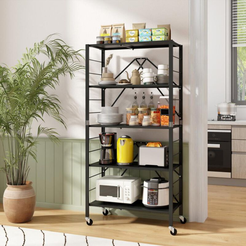 Hivvago 5-Tier Foldable Storage Shelf with Wheels