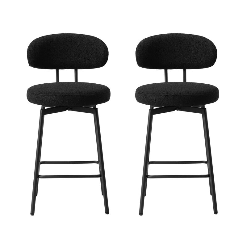 WestinTrends Modern Upholstered Sherpa Fabric Counter Height Bar Stools with Back (Set of 2) image number 0