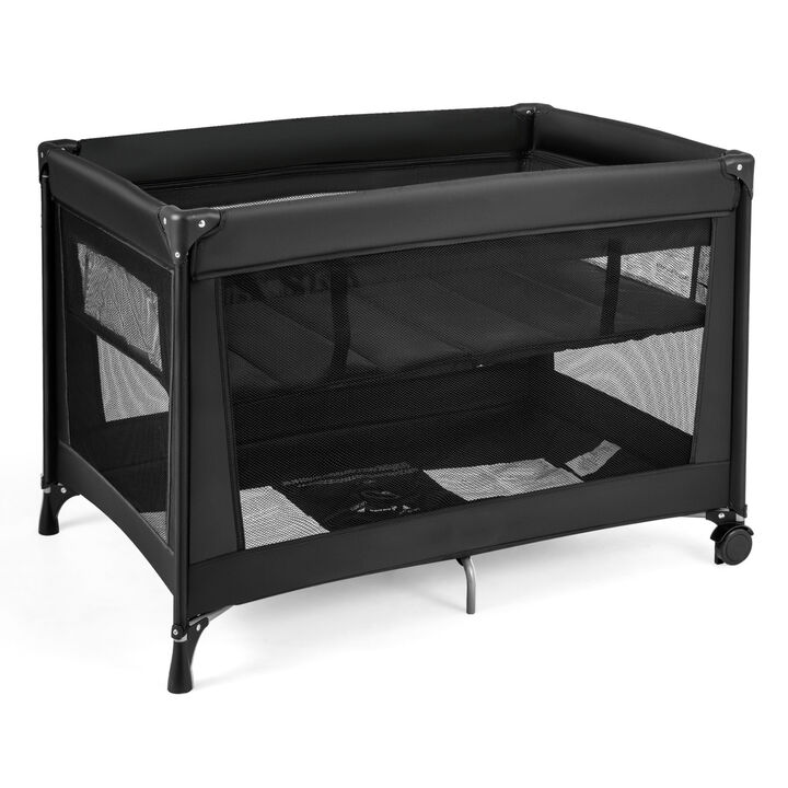 Folding Baby Playard with Soft Mattress and Portable Travel Crib for Infants