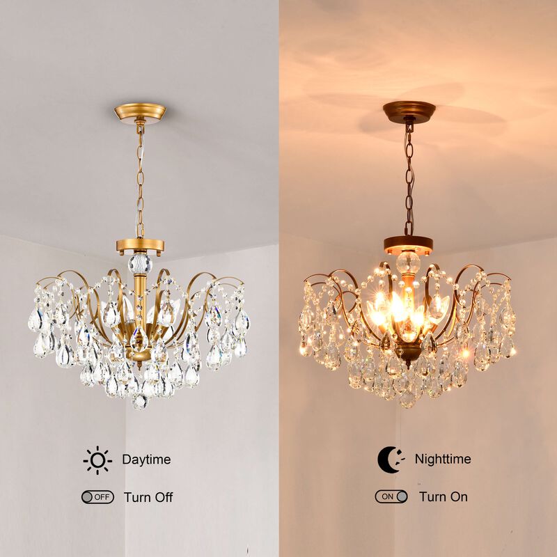 Evelyn 20 Inches 6 Lights Glam Crystal Chandelier - Medium‑gloss Brushed Brass Finish image number 4