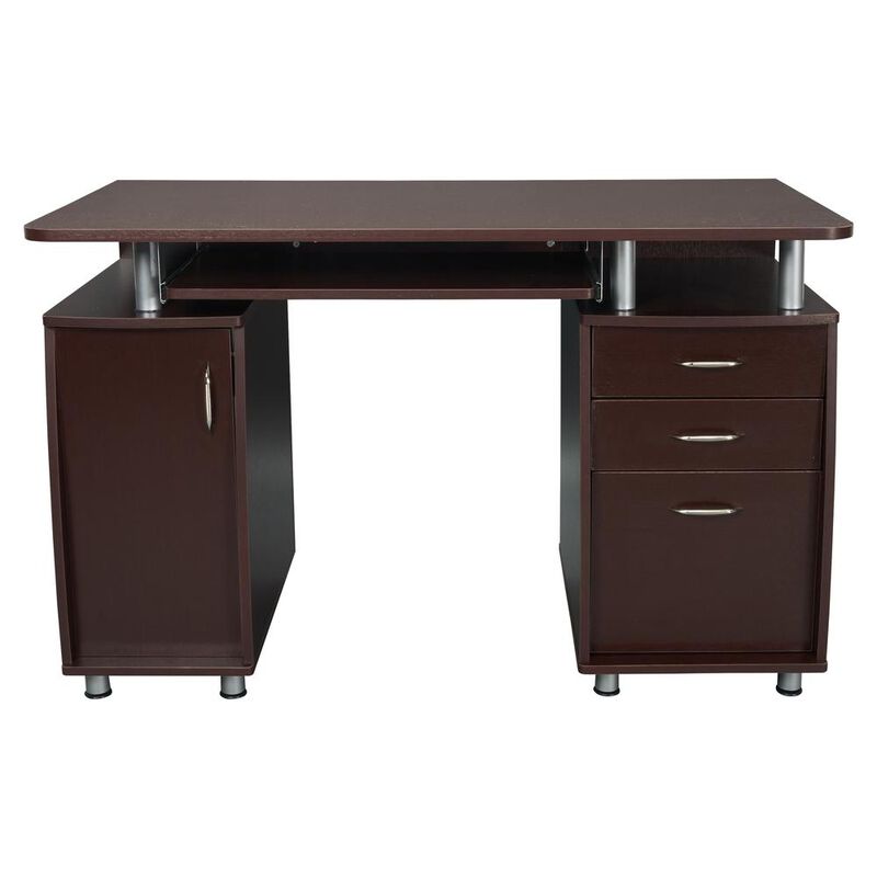 Complete Workstation Computer Desk with Storage. Color: Chocolate