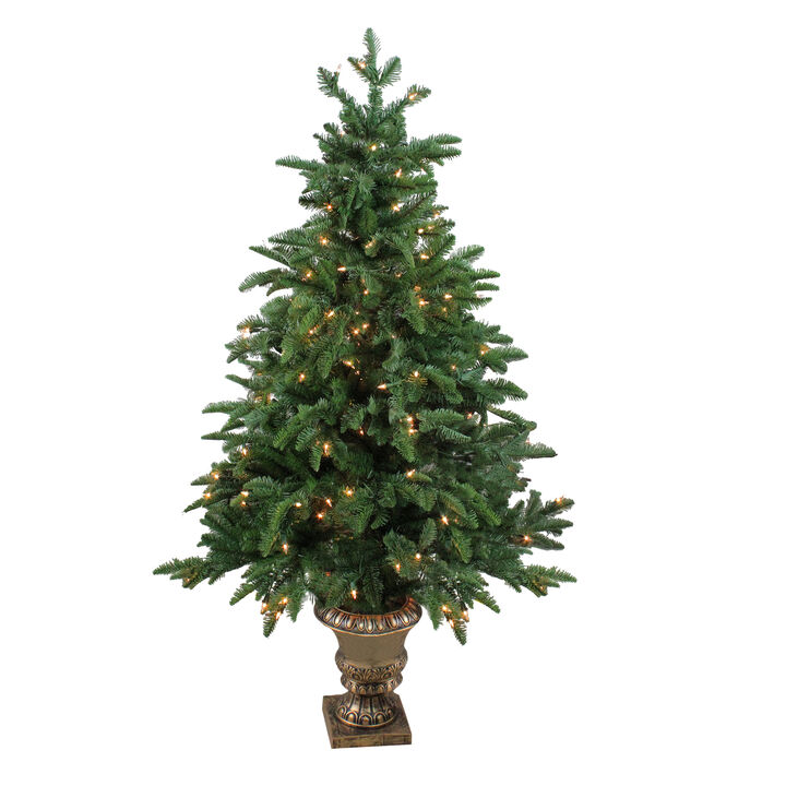 4.5' Pre-Lit Potted Sierra Norway Spruce Slim Artificial Christmas Tree  Clear Lights