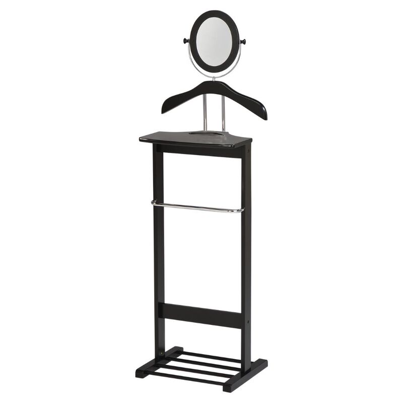 Kings Brand Furniture - Wardrobe Wood Suit Valet Stand, Clothes Trouser Bar Rack, Tie, Belt Hanger and Shoe Rack, Black/Chrome