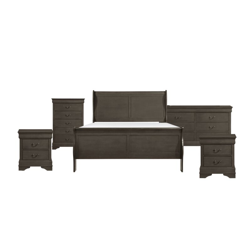 Queen Size Bedroom Set, Gray Finish, Panel Headboard, 5-Piece Set with Bed, 2 Nightstands, Dresser and Chest image number 0