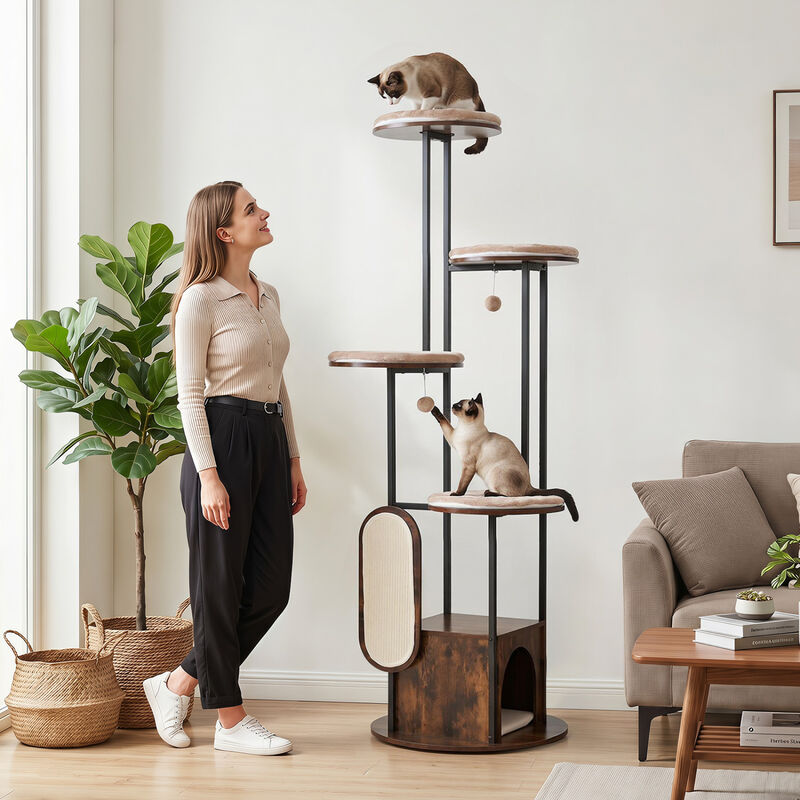 72 Inch Tall Cat Tree Condo with Perches Platforms and Washable Mats image number 5
