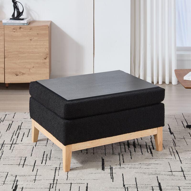GOODSILO Upholstered Wood Base Storage Ottoman with Reversible Lid Coffee Table Foot Stool image number 6