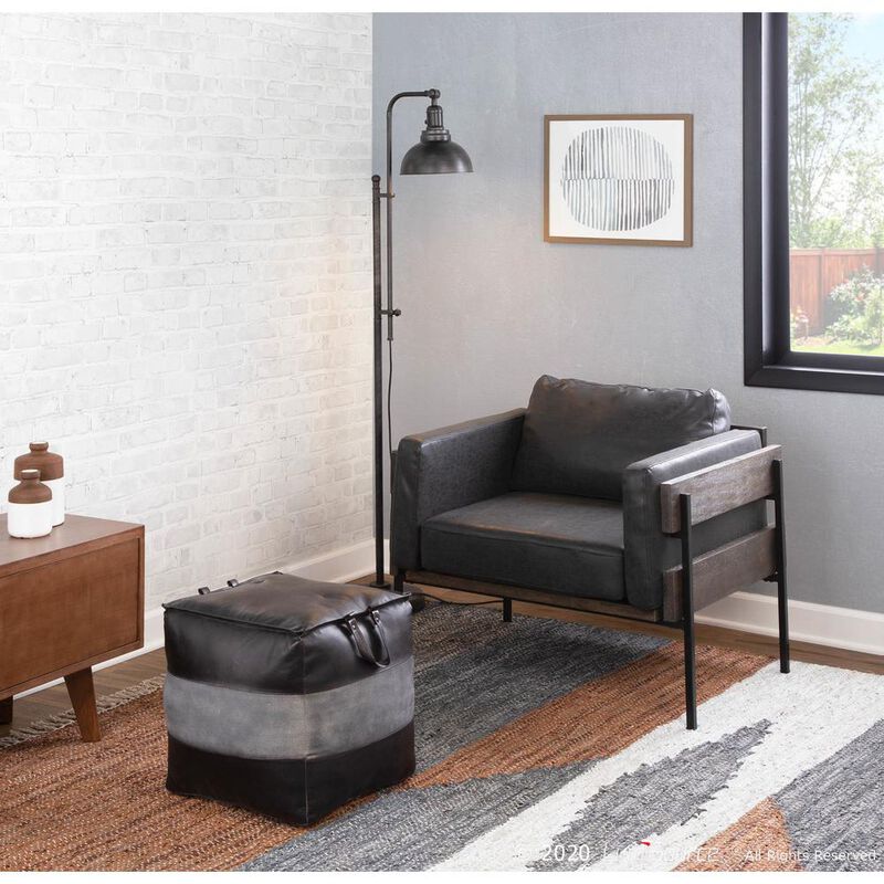 LumiSource Black Metal, Grey Wood, Black PU Kari Accent Chair