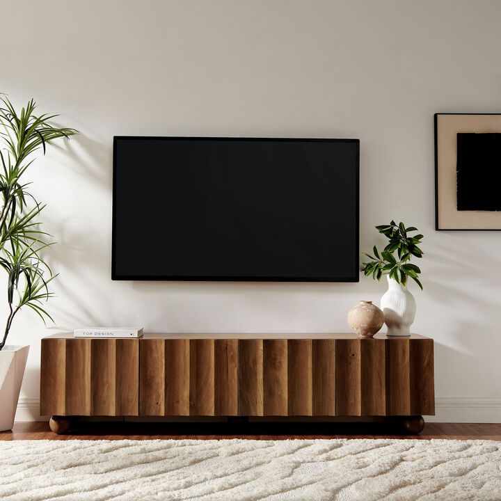 Modway Sorren 71 Inch Scalloped TV Stand in Natural &ndash; 4 Door Media Console Cabinet &ndash; Modern Storage TV Stand with Doors