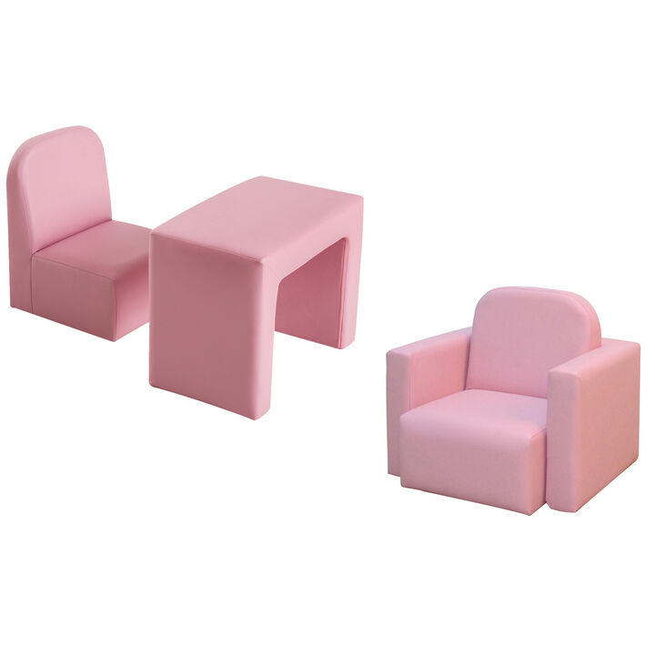 2-in-1 Kids Table & Sofa Chair Set Toddler Seat Armchair Desk Children Lounge - Pink