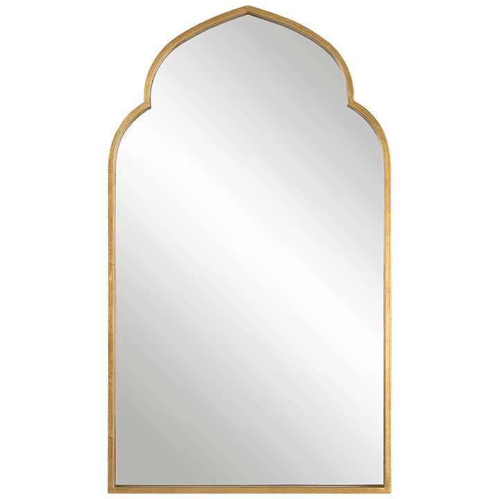 38 Inch Wood Wall Mirror, Moroccan Style, Antique Gold-Benzara