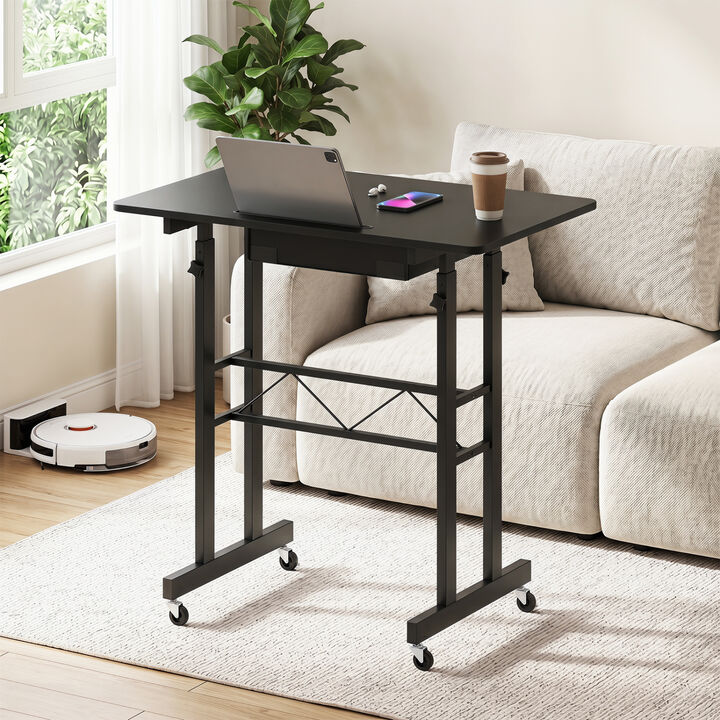 Adjustable Rolling Laptop Desk with Tablet Stand and Drawer