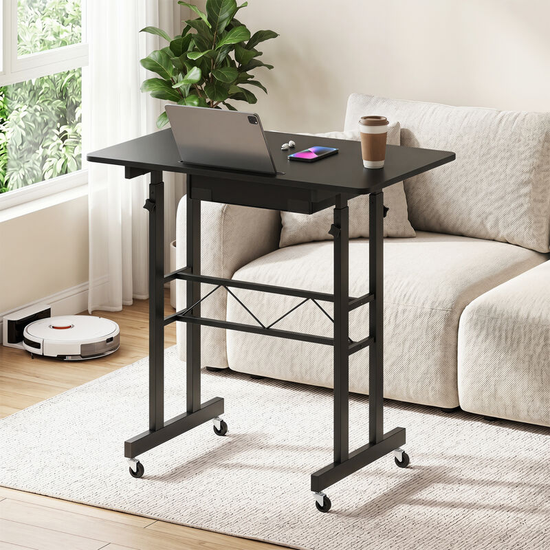 Adjustable Rolling Laptop Desk with Tablet Stand and Drawer image number 1