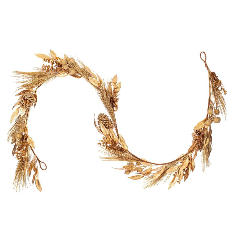 Vickerman 6&rsquo; Gold Artificial Pinecone Needle Berry Garland, Unlit image number 0