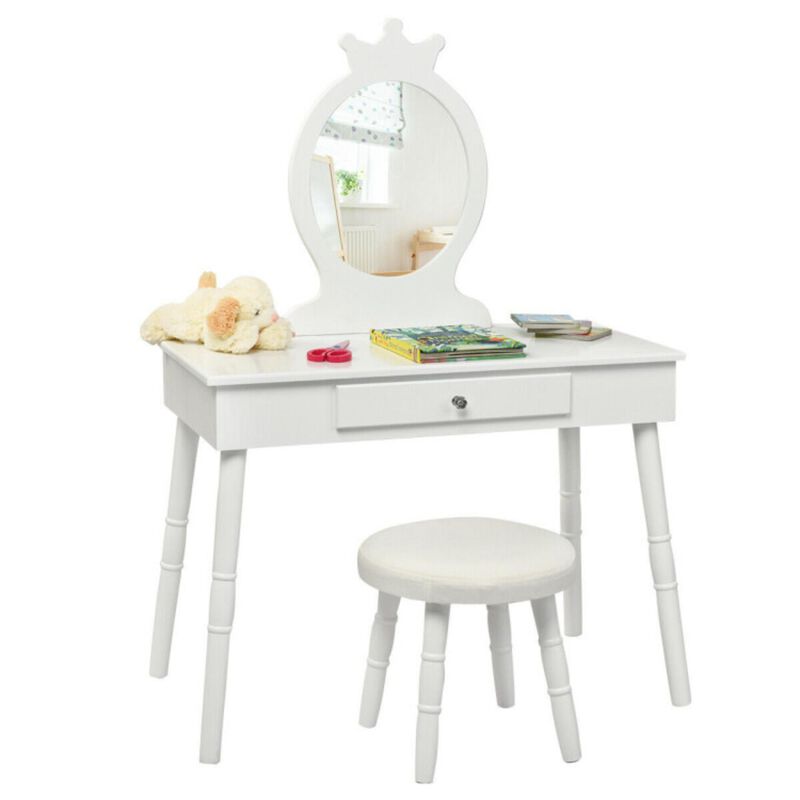 Hivvago Kids Vanity Makeup Table & Chair Set Make Up Stool-White