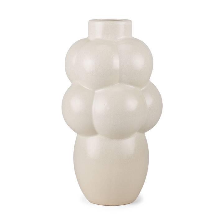 HomeRoots 14" Cream Ceramic Modern Abstract Bubbles Table Vase