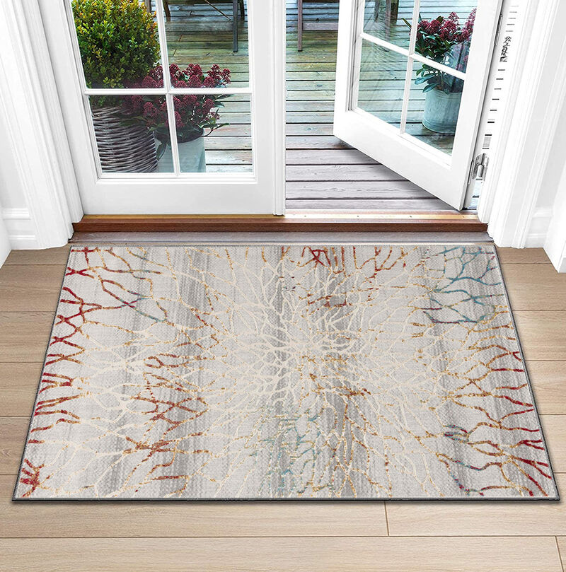 Rug Branch Lunara Contemporary Abstract Grey Red Indoor Doormat Rug