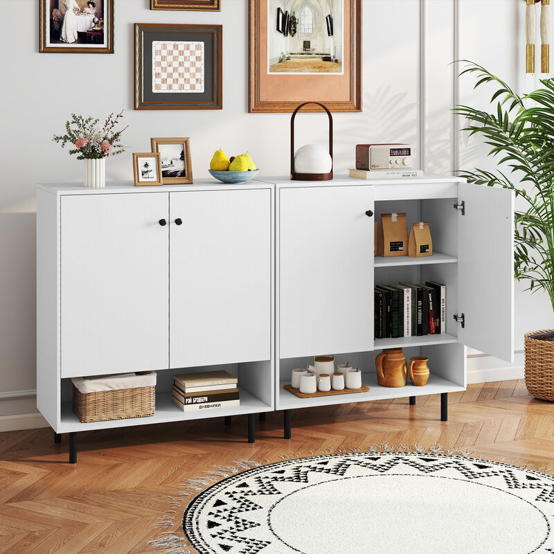 White Buffet Cabinet with 2 Doors and Adjustable Shelf Kitchen Storage image number 6