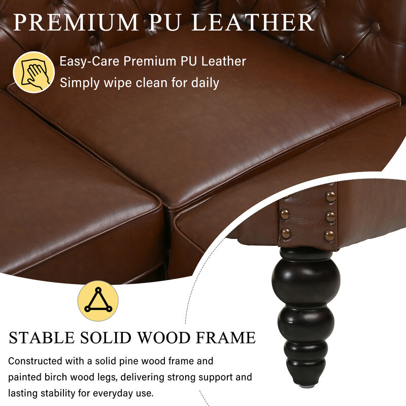 Merax L-Shaped PU Leather Sectional Sofa with Storage Ottoman & Tufted Back image number 2