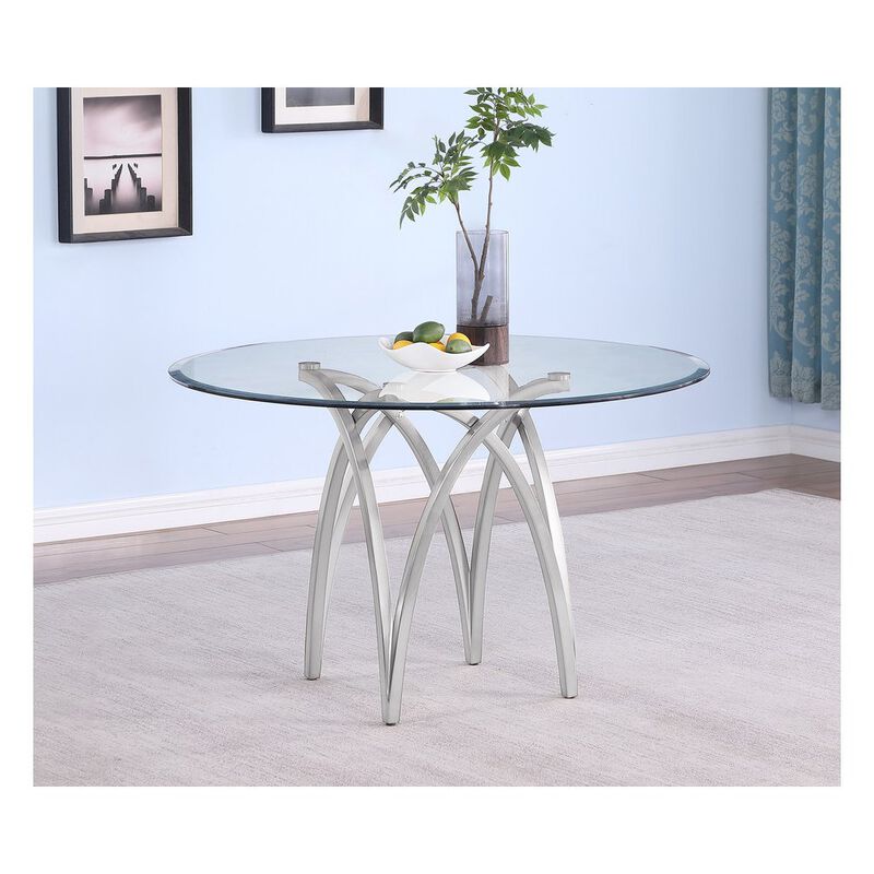 Best Quality Furniture Round 48X48 Tempered Glass Dining Table With Matte Gold Base