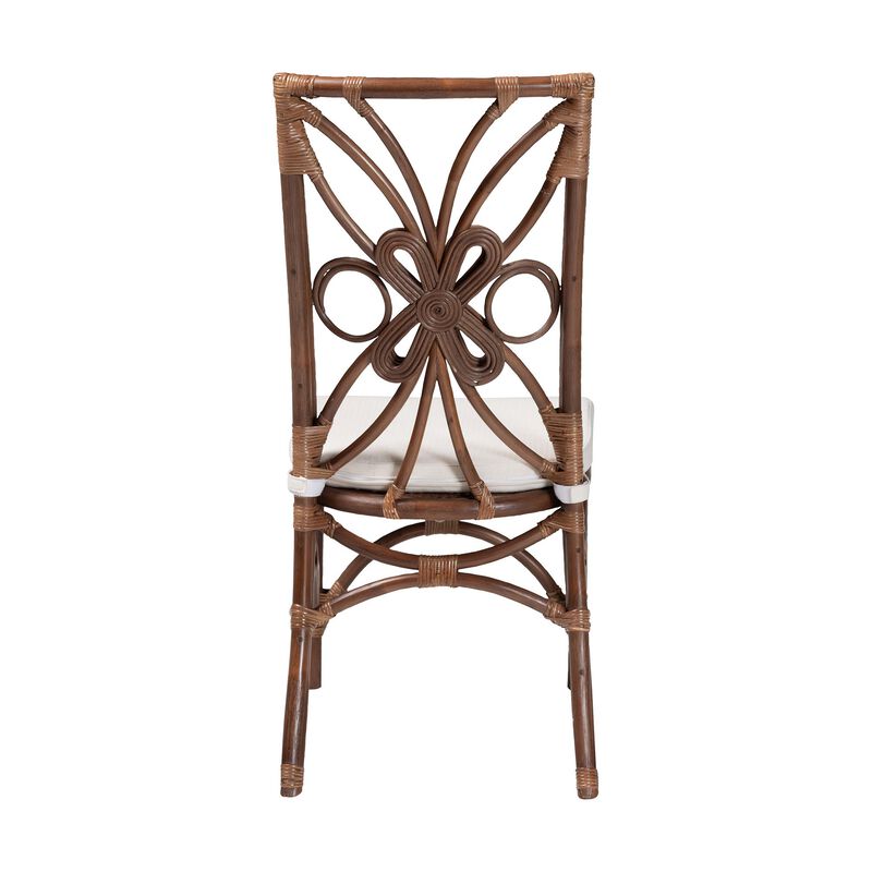 bali & pari Brama Natural Rattan Dining Chair with Decorative Backrest and Cushioned Seat, Boho Coastal Style Seating for Dining Room or Kitchen