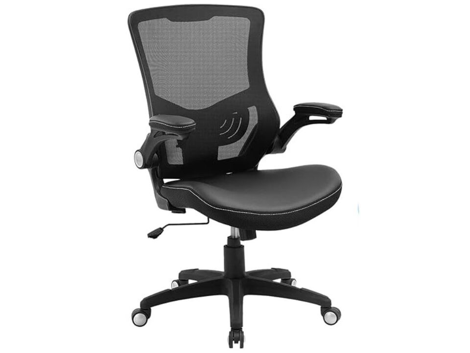 Office Chair &ndash; Black PU Leather Ergonomic Mesh Seat with Lumbar & Flip‑Up Arms