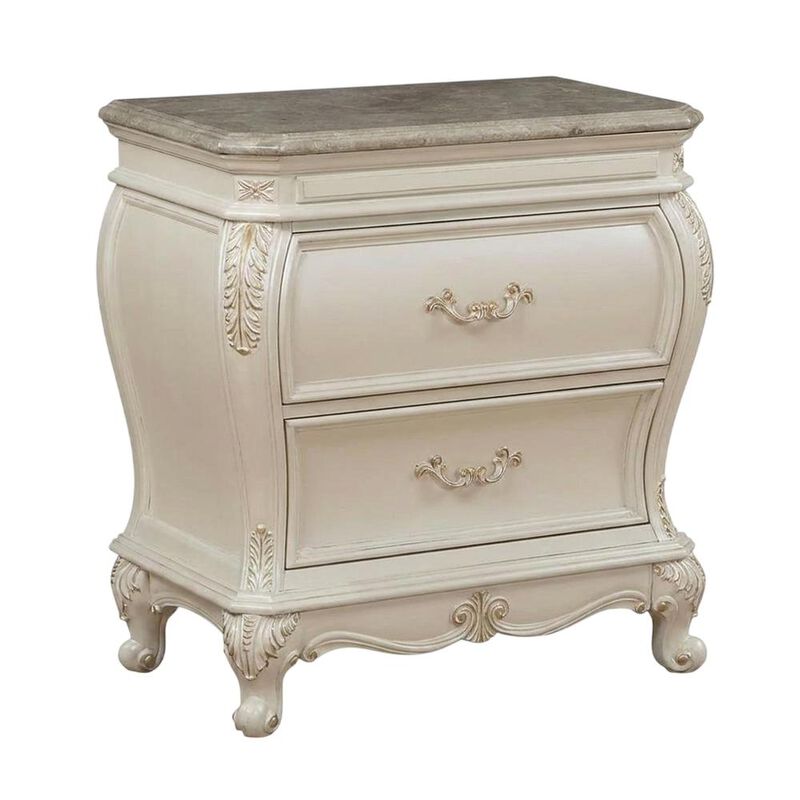 Simple Relax 2-drawer Nightstand with Granite Top in Pearl White image number 0
