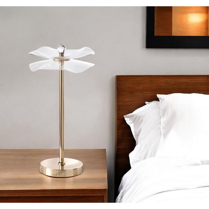 Hivvago 18" Gold Bedside LED Lamp With Clear Acrylic Novelty Wavy Shade