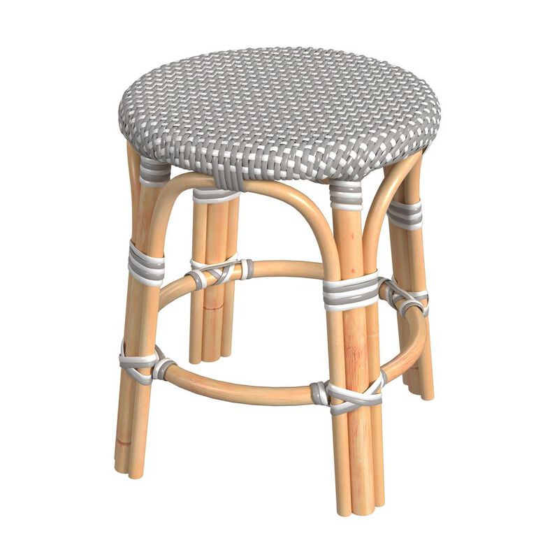 Butler Specialty Tobias Rattan Round 18 Stool, Gray And White