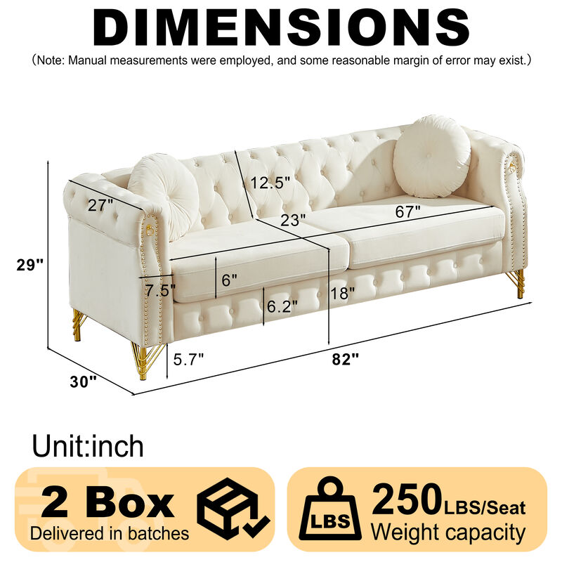 Wapces 82-Inch Velvet Chesterfield sofa image number 7