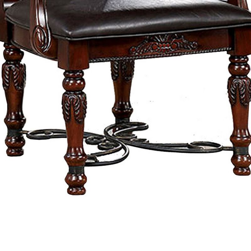 Albi 28 Inch Carved Dining Armchair, Set of 2, Black Faux Leather - Benzara