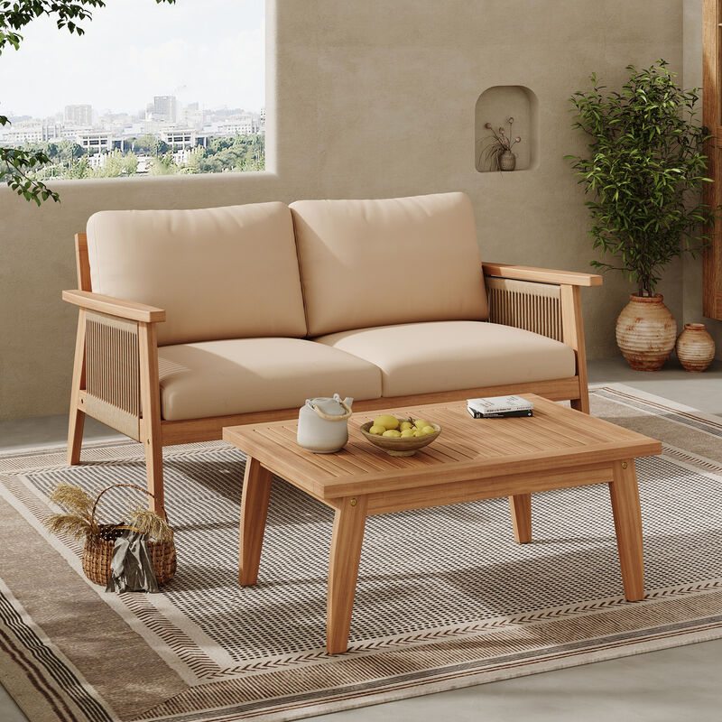 Merax Outdoor 2-piece Acacia Wood Sofa Table Set image number 1