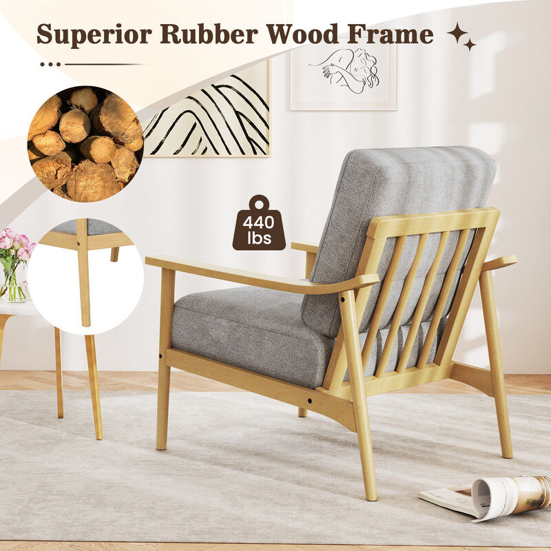 Rubber Wood Frame Modern Accent Chair with Armrests for Living Room Decor