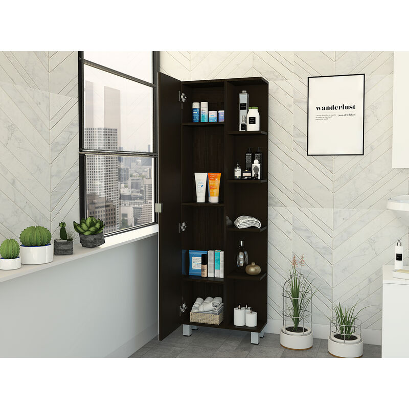 Urano Mirror Linen Cabinet, Four Interior Shelves, Five External Shelves -Black