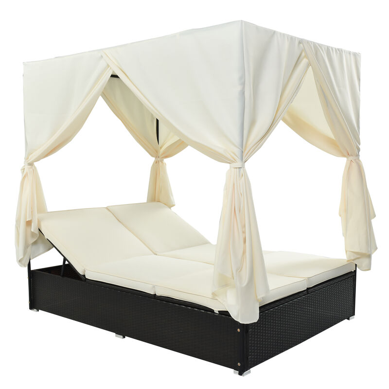 Merax Patio Daybed with 2 Separate Cushions, Adjustable Recline, Curtains for Sun Blocking image number 0