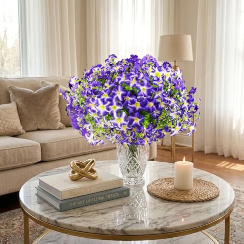 16 Piece Purple Artificial Outdoor Plants UV Resistant Garden Porch Decor image number 3