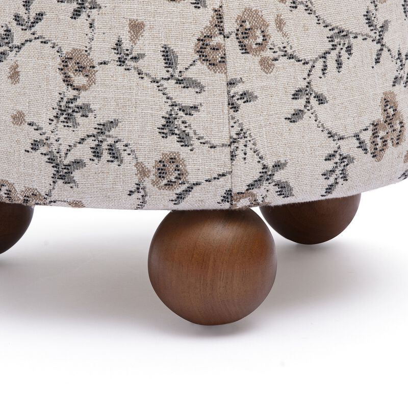 Jaine Beige Floral Jacquard Ottoman image number 3